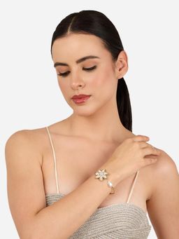 Zaveri Pearls - White Enamel Flower Pearl Embellish Western Cuff Bracelet-Zpfk22289