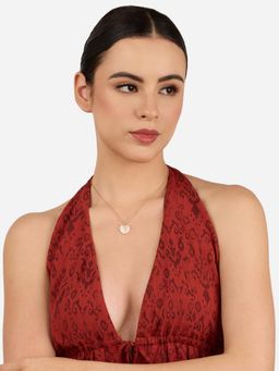 Zaveri Pearls - White Enamel Contemporary Heart Pendant with Chain-Zpfk22291