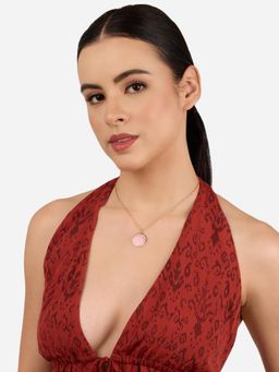 Zaveri Pearls - Pink Enamel Contemporary Style Pendant with Chain-Zpfk22292