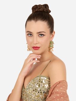 Zaveri Pearls - Green Kashmiri Ghungroo Embellished Jhumki Dangler Earring-Zpfk22304