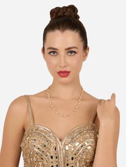 Zaveri Pearls - Gold Tone Dangling Pearls Embellished Fusion Wear Necklace-Zpfk22307