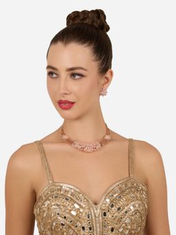 Zaveri Pearls - Rose Gold Cubic Zirconia Contemporary Necklace and Earring Set-ZPFK22314