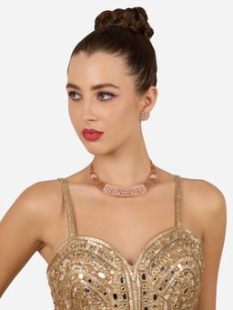Zaveri Pearls - Rose Gold Cubic Zirconia Contemporary Necklace and Earring Set-ZPFK22315