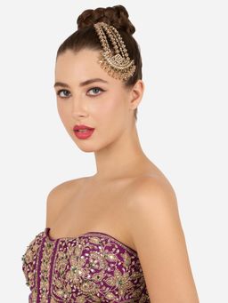 Zaveri Pearls - Champagne Color Dazzling Stones Beads Embellish Bridal Passa-ZPFK22320