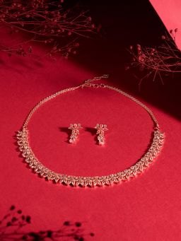 Zaveri Pearls - Rose Gold Cubic Zirconia Contemporary Necklace and Earring Set-ZPFK22323