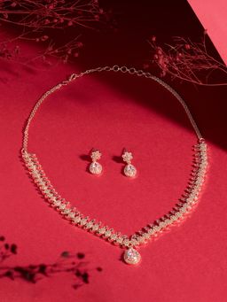 Zaveri Pearls - Rose Gold Cubic Zirconia Contemporary Necklace and Earring Set-ZPFK22324