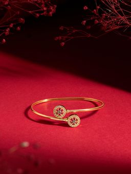 Zaveri Pearls - Pink Green Cubic Zirconia Contemporary Brass Kada Bracelet-Zpfk22325