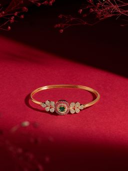 Zaveri Pearls - Pink Green Cubic Zirconia Contemporary Brass Kada Bracelet-Zpfk22326