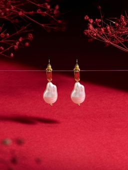 Zaveri Pearls - Red Dazzling Stone Contemporary Baroque Pearl Drop Earring-Zpfk22327