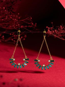 Zaveri Pearls - Green Dazzling Stones Crescent Contemporary Dangler Earring-Zpfk22328