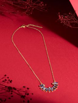 Zaveri Pearls - Blue Pink Dazzling Stones Crescent Pendant Chain Necklace-Zpfk22329