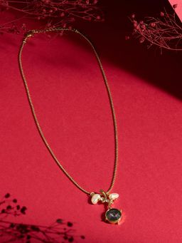 Zaveri Pearls - Black Stone and Beads Drop Contemporary Style Pendant Chain-Zpfk22332