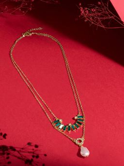 Zaveri Pearls - Green Stones Crescent Contemporary Layered Necklace Chain-ZPFK22333