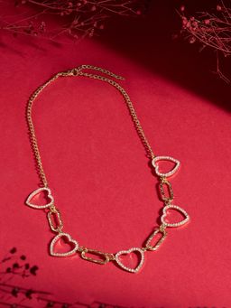 Zaveri Pearls - Pink Dazzling Austrian Diamonds Embellished Hearts Necklace-Zpfk22334
