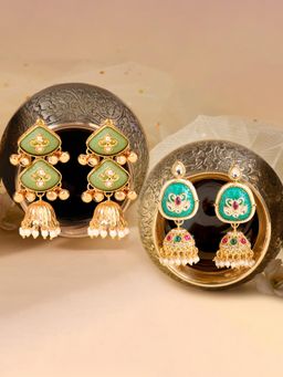 Zaveri Pearls - Pair of 2 Multicolor Stones Beads Embellish Jhumka Earrings-ZPFK22343
