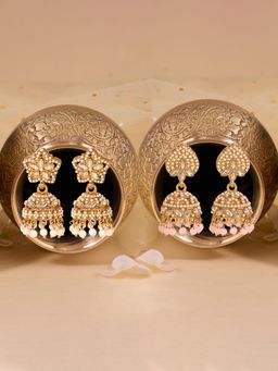 Zaveri Pearls - Pair of 2 Gold Tone Antique Stones Beads Jhumka Earrings-ZPFK22361
