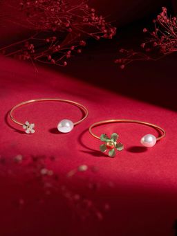 Zaveri Pearls - Pack of 2 Green White Enamel Flowers Contemporary Cuff-ZPFK22362