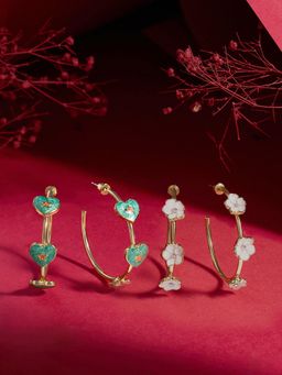 Zaveri Pearls - Pack of 2 Multicolor Hearts Flowers Semi Hoop Earrings-ZPFK22364