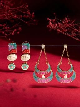 Zaveri Pearls - Combo of 2 Multicolor Enamelled Contemporary Dangler Earrings-ZPFK22366