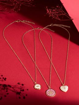 Zaveri Pearls - Pair of 3 White Pink Enamel Contemporary Pendants And Chains-ZPFK22367