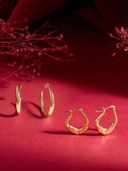 Zaveri Pearls - Pack of 2 Gold Tone Contemporary Style Hoops Earring-ZPFK22368