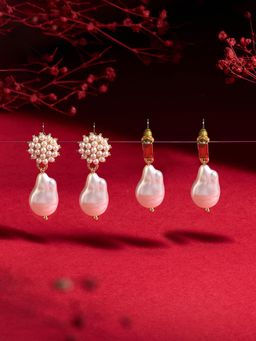 Zaveri Pearls - Combo of 2 Gold Tone Pearls Contemporary Drop Earrings-ZPFK22369