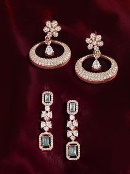 Zaveri Pearls - Pack of 2 Rose Gold Cubic Zirconia Dangler Earrings-ZPFK22428