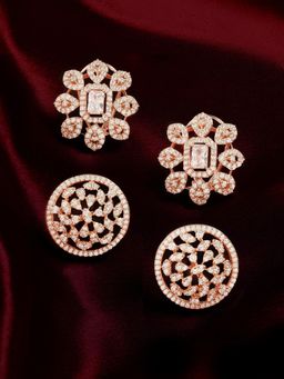 Zaveri Pearls - Combo of 2 Rose Gold Cubic Zirconia Western Studs Earrings-ZPFK22429