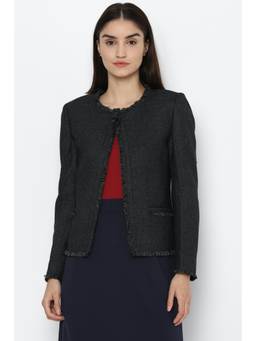 Allen Solly - Black Collar Neck Textured Jackets and Coats