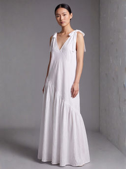 Sands of India - Woven A-Line Sleeveless V-Neck Stripes Maxi Dress
