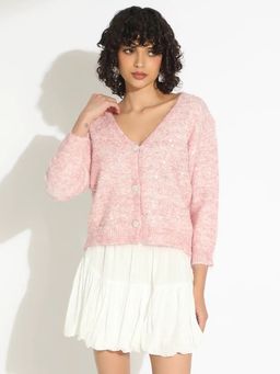 SHOWOFFFF - Acrylic Full Sleeves Turtle Neck Textured Cardigan