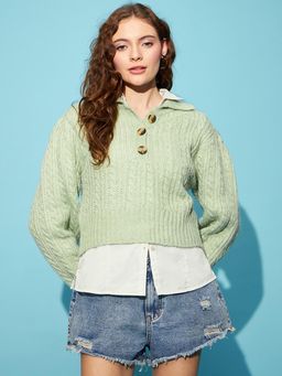 STREET 9 - Acrylic Full Sleeves V-Neck Solid Cardigan