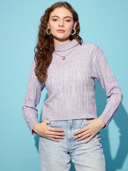 STREET 9 - Lavender Acrylic Full Sleeves High Neck Textured Sweater