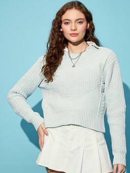 STREET 9 - Acrylic Full Sleeves Round Neck Textured Sweater