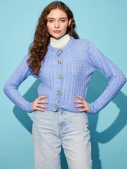 STREET 9 - Acrylic Full Sleeves Round Neck Textured Cardigan