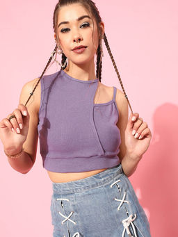 STREET 9 - Cotton Sleeveless Round Neck Solid Crop Top