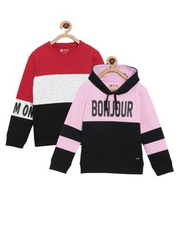 3PIN - Girls Multi-Color Cotton Colorblock Hoodie with Sweatshirt