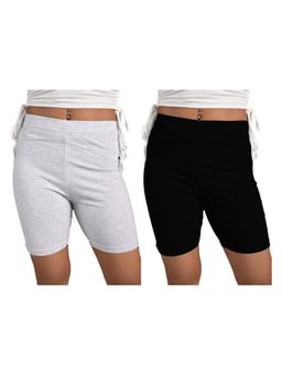 3PIN - Girls Multi-Color Cotton Solid 2 Shorts (Pack of 2)
