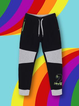 3PIN - Boys Black Cotton Colorblock Joggers