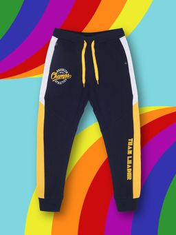 3PIN - Boys Navy Blue Cotton Colorblock Joggers