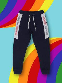 3PIN - Boys Navy Blue Cotton Colorblock Joggers
