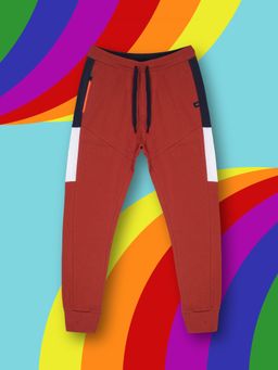 3PIN - Boys Red Cotton Colorblock Joggers