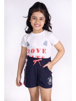 3PIN - Girls Navy Blue Cotton Solid Shorts