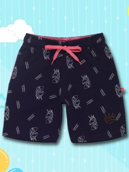 3PIN - Girls Navy Blue Cotton Printed Shorts
