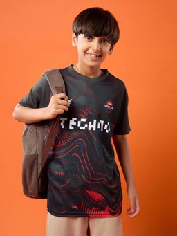 Technosport - Boys Black Polyester Printed T-Shirt