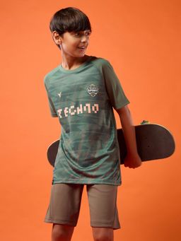 Technosport - Boys Green Polyester Printed T-Shirt