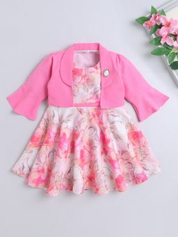 The Magic Wand - Girls Pink Cotton Floral Dress with Jacket