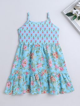 The Magic Wand - Girls Blue Cotton Floral Dress