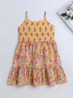 The Magic Wand - Girls Yellow Cotton Floral Dress