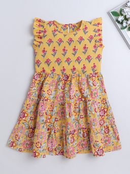 The Magic Wand - Girls Yellow Cotton Floral Dress